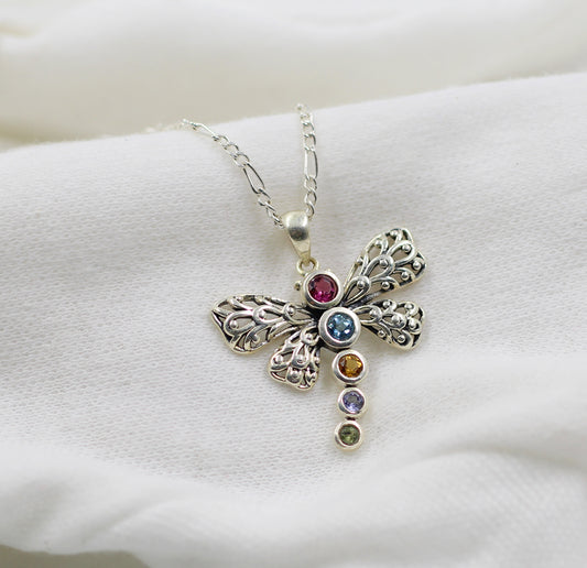 925 Sterling Silver Gemstone Jewelry,Dragonfly Silver Pendant,Butterfly Necklace,Wedding Gift,Graduation Gift For Daughter,Anniversary Gift