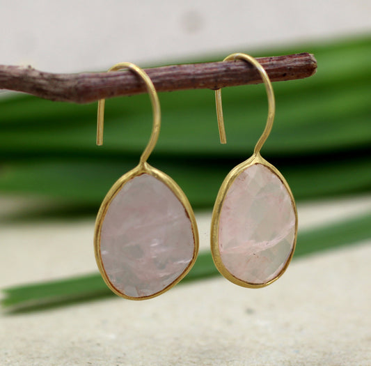 Rose Quartz Earring,Sterling 925 Silver Gemstone Jewelry,Handmade Earring,Anniversary Gift,Birthday Gift For Her