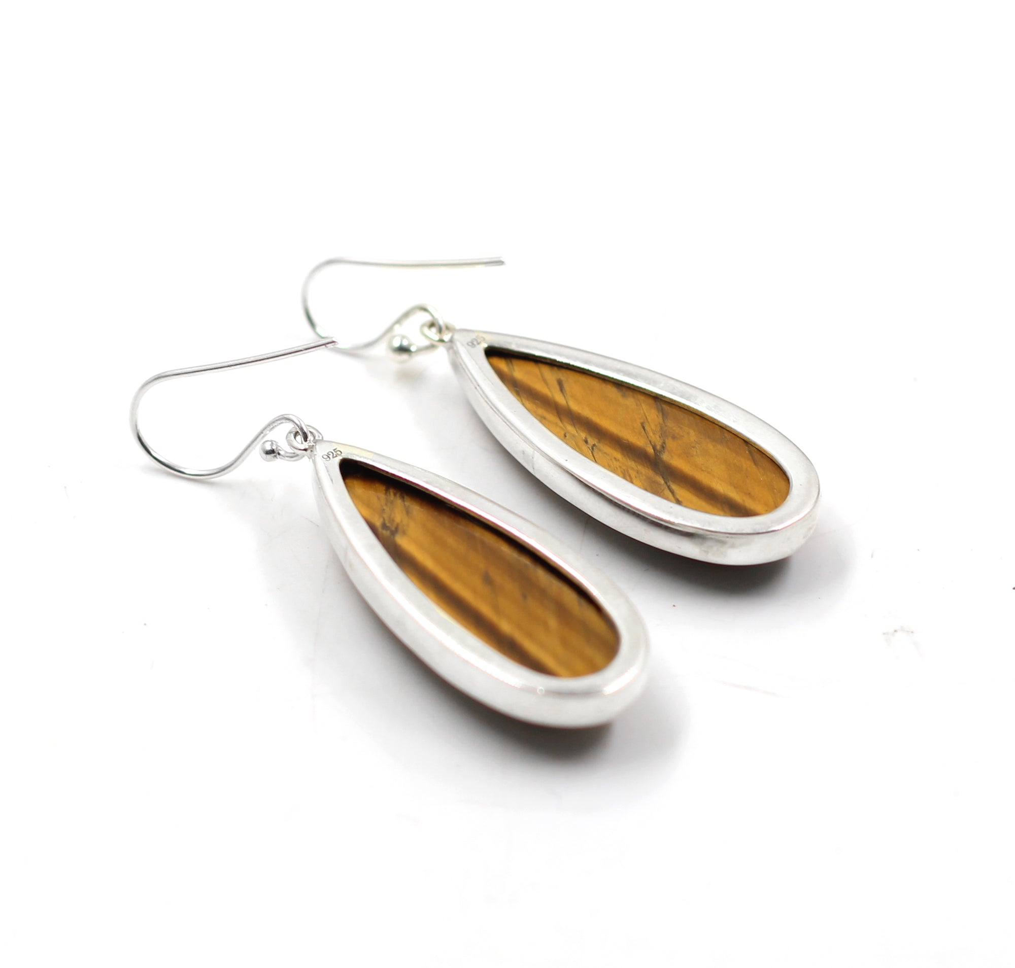 Sterling Silver Tigers Eye Teardrop Earrings With Rope and Granulated high quality Design