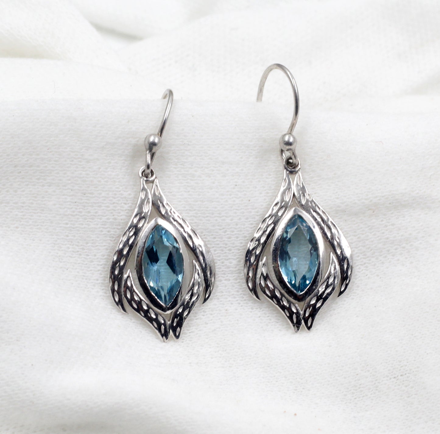 925 Sterling Silver Handmade Jewelry,Sparkling Swiss Blue Topaz Earring,Birthday Gift,Anniversary Gift,Mother's Day gift,Part Wear Danglers