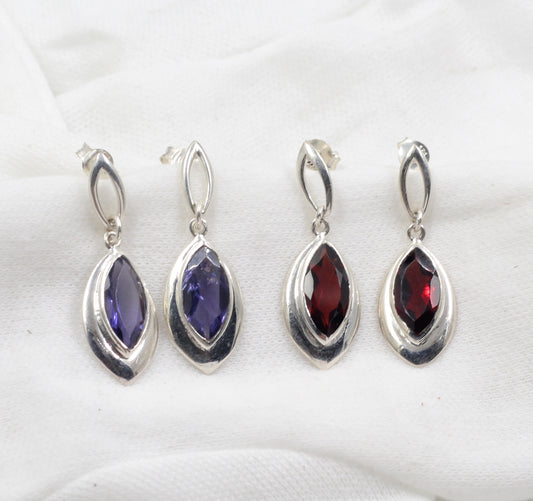 Solid 925 Sterling Silver Natural Gemstone Jewelry,Iolite Earring,Stud Post Dangler Earring,Garnet Earring,Birthday Gift