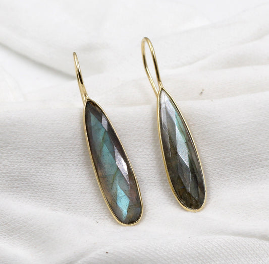 Solid 925 Sterling Silver Jewelry,Sleek Tear Drop Labradorite Earrings,Valentine Gift,Anniversary Gift for wife,Fire Labradorite Danglers