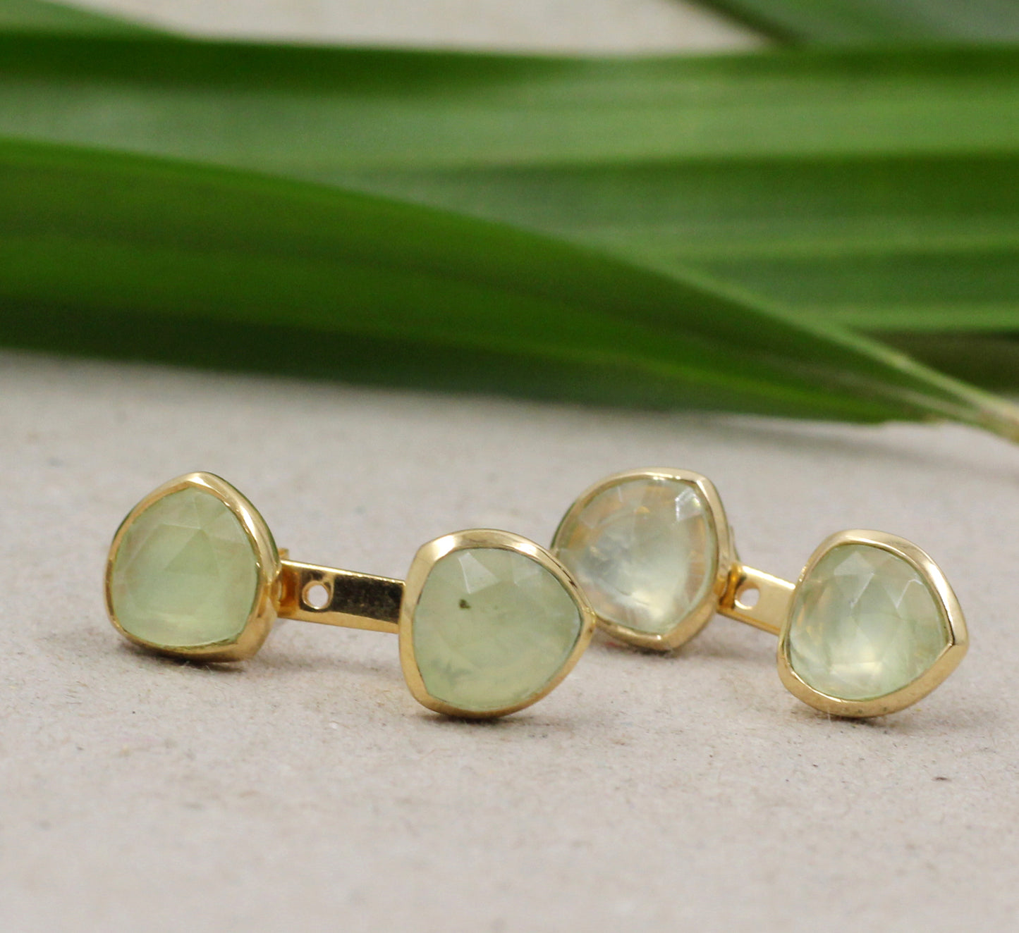 Green Prehnite Gemstone Jacket Earring,Gold Plated Silver Earring,925 Sterling Jewelry,Anniversary Gift,birthday Gift,Trendy Earring