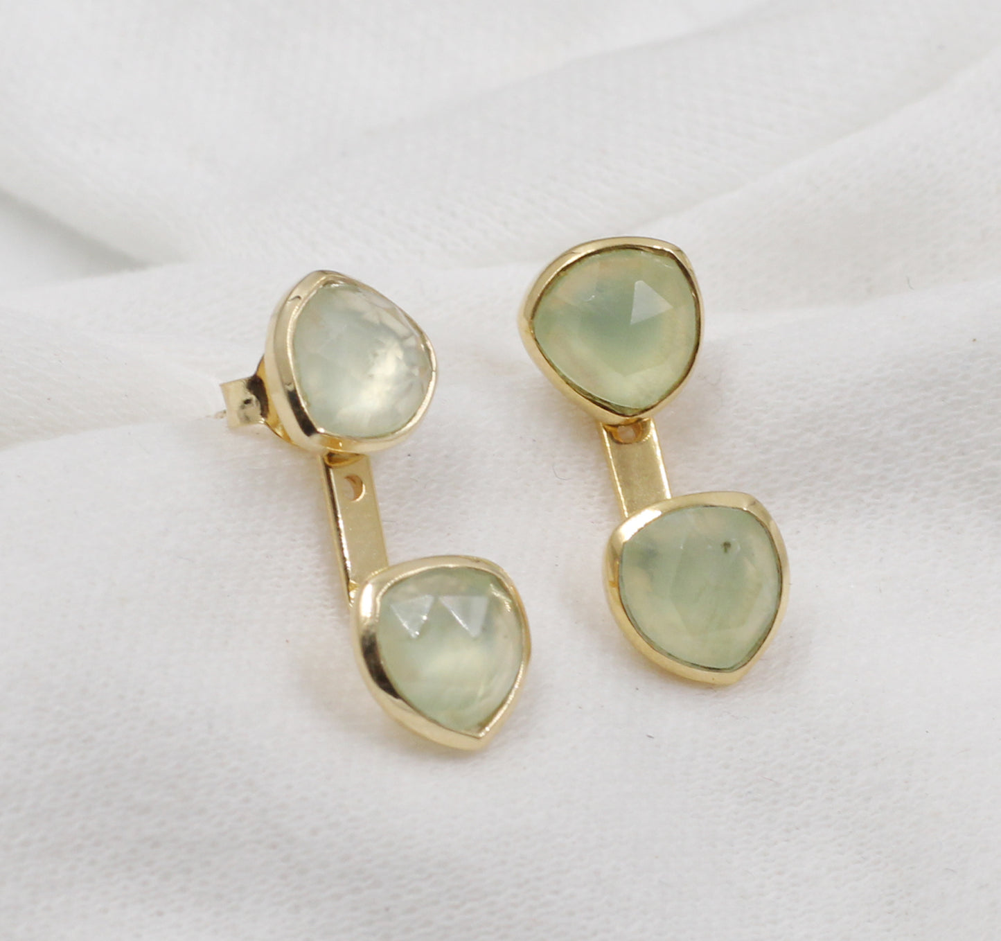 Green Prehnite Gemstone Jacket Earring,Gold Plated Silver Earring,925 Sterling Jewelry,Anniversary Gift,birthday Gift,Trendy Earring