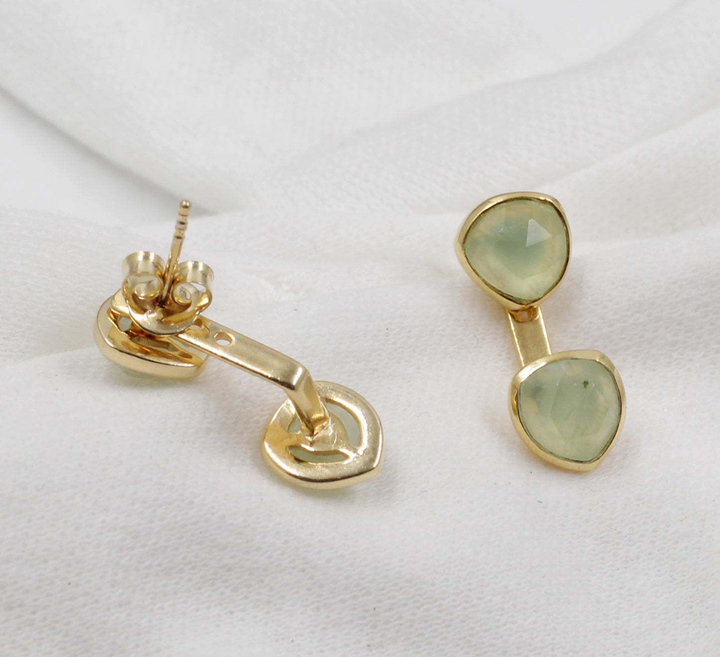 Green Prehnite Gemstone Jacket Earring,Gold Plated Silver Earring,925 Sterling Jewelry,Anniversary Gift,birthday Gift,Trendy Earring
