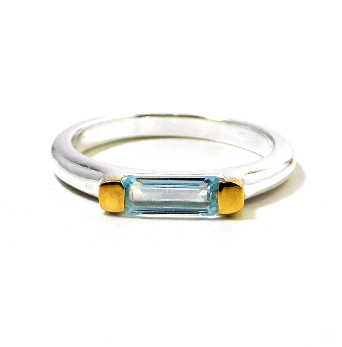 Long baguette Gemstone Ring,Exquisite Two Tone Blue Topaz Ring,925 sterling silver jewelry,Promise Ring,Proposal Ring,Wedding Gift,Christmas Gift