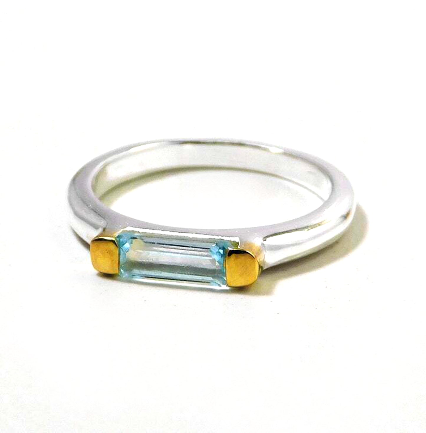 Long baguette Gemstone Ring,Exquisite Two Tone Blue Topaz Ring,925 sterling silver jewelry,Promise Ring,Proposal Ring,Wedding Gift,Christmas Gift