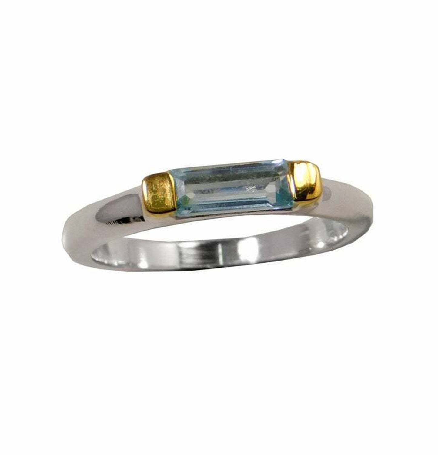 Long baguette Gemstone Ring,Exquisite Two Tone Blue Topaz Ring,925 sterling silver jewelry,Promise Ring,Proposal Ring,Wedding Gift,Christmas Gift